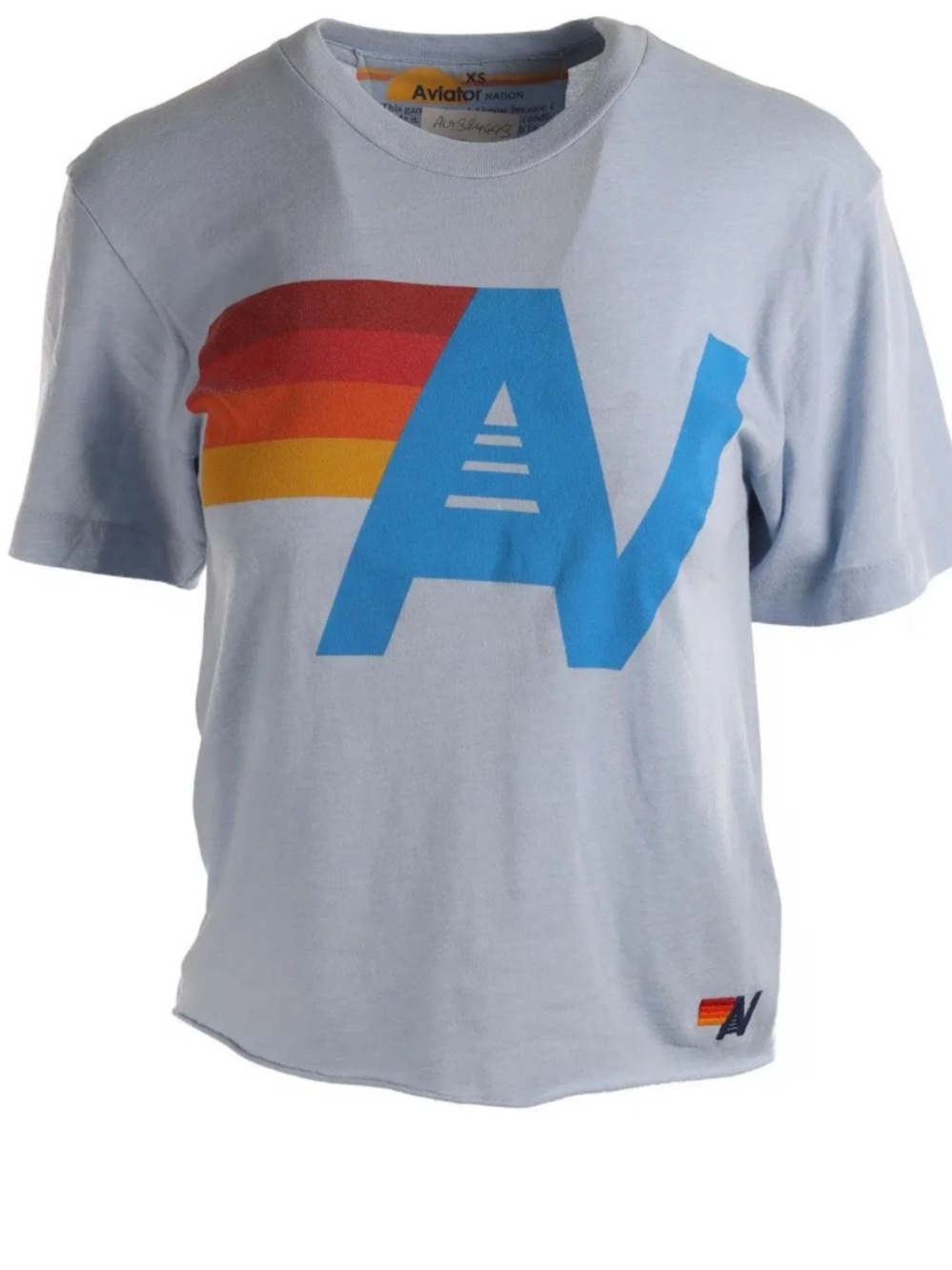 Aviator Nation Light Blue Logo Tee with Rainbow Graphic